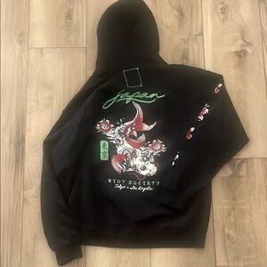 Black Hoodie with Floral Japan Graphic